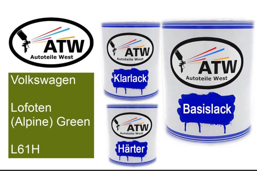 Volkswagen, Lofoten (Alpine) Green, L61H: 1L Lackdose + 1L Klarlack + 500ml Härter - Set, von ATW Autoteile West.